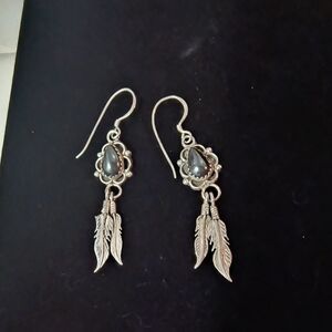 Sterling Silver And Hematite Feather Dangle Earrings